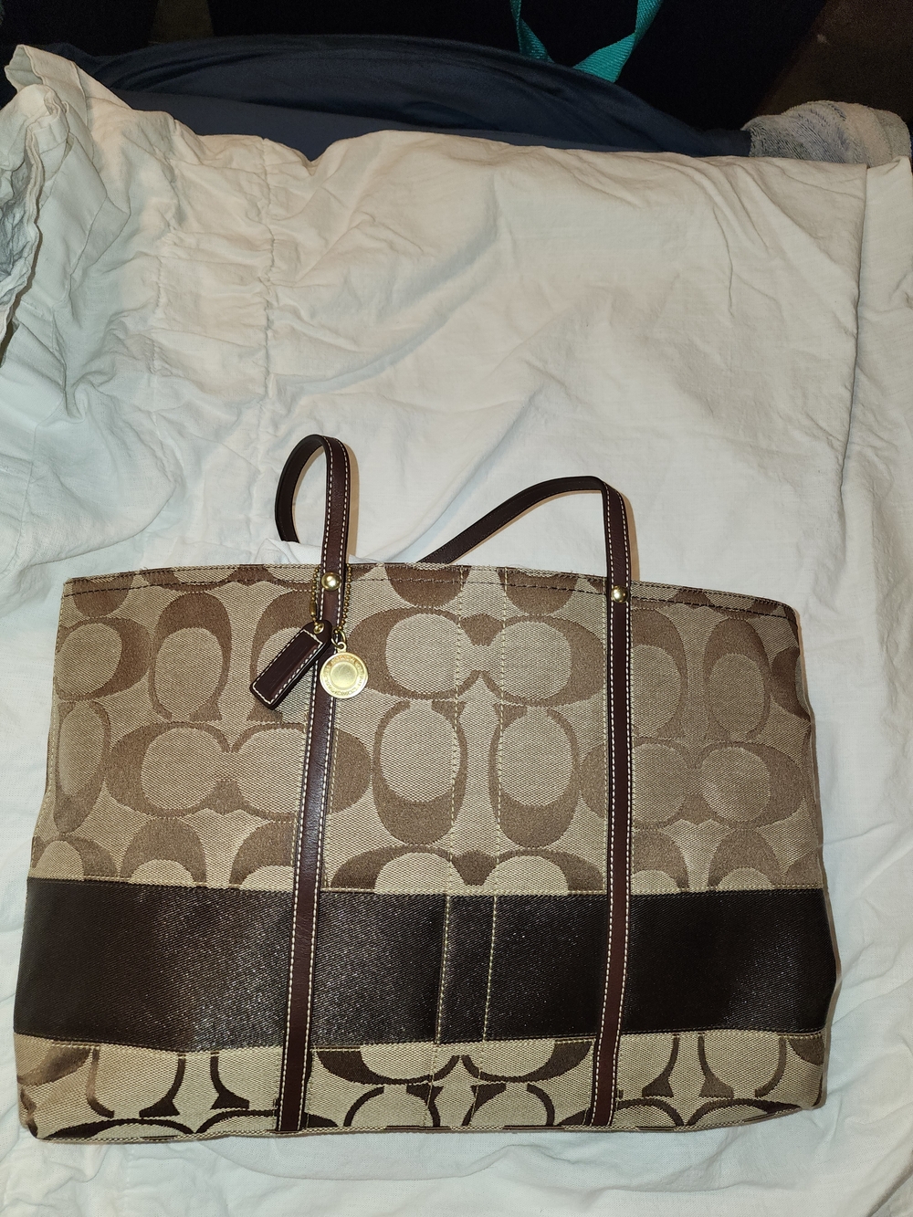 Coach Signature Canvas Tote in Tan and Brown